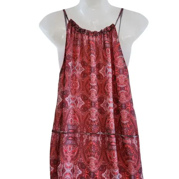 Lucky Brand Paisley Chiffon Overlay Hi Low Tassel Belted Red Size Medium - Picture 7 of 10